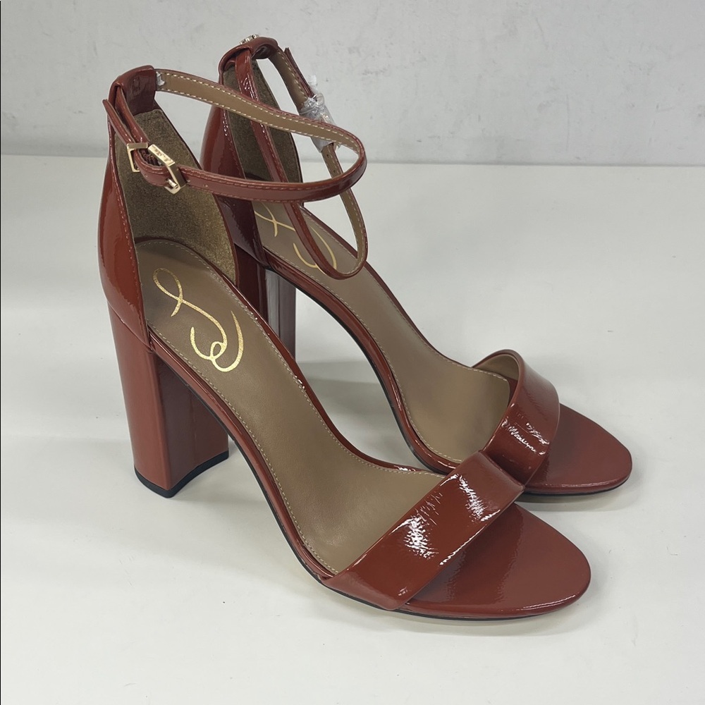 Sam Edelman Rust Patent Leather Block Heel Sandals